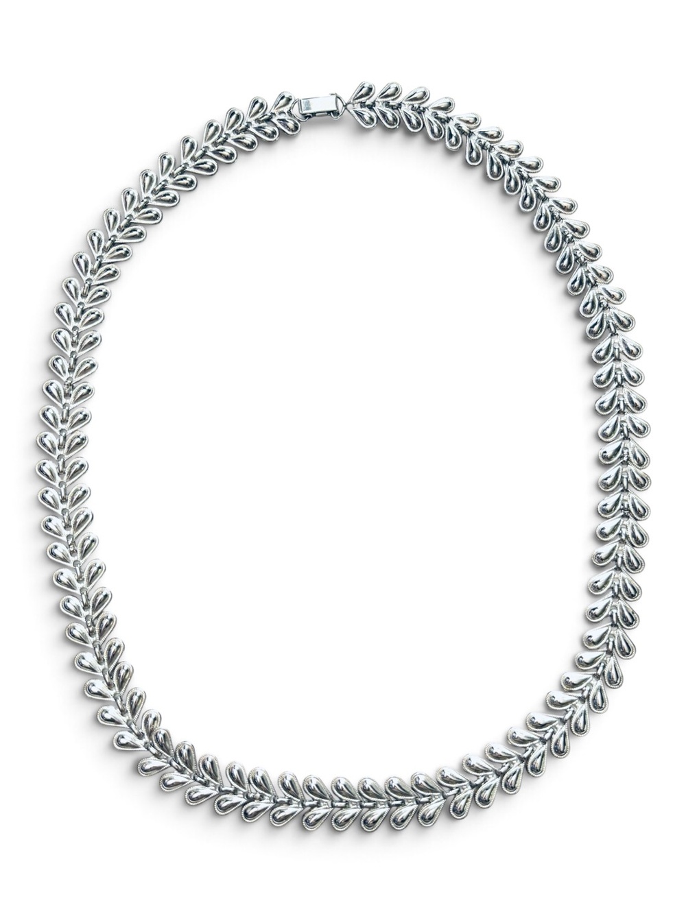 Vintage 1960s Silver Tone Teardrop Leaf Articulated Collar Statement Necklace